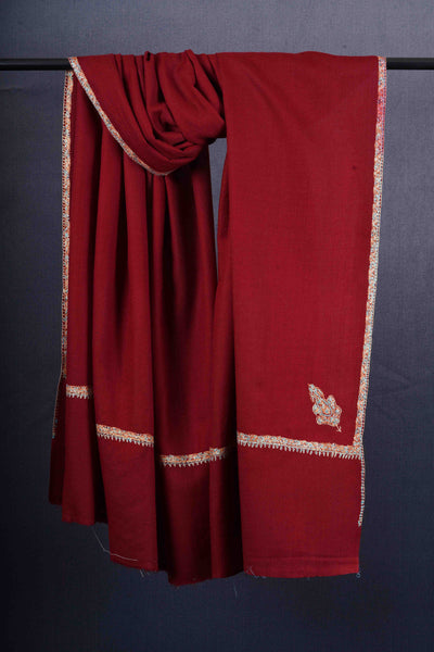 Maroon Base Border Embroidery Merino Shawl