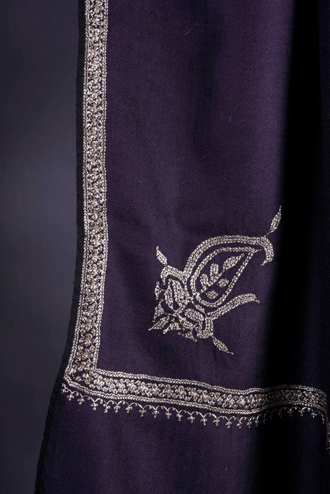 3 yard Black Base With small border Tilla Embroidery Pashmina Shawl