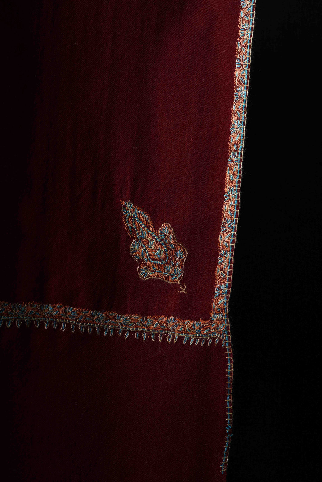 Maroon Base Border Embroidery Merino Shawl