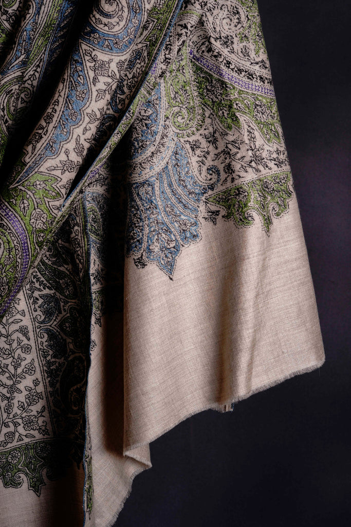 2.5 Yard Ivory Pashmina Jamawar Full Embroidery Shawl