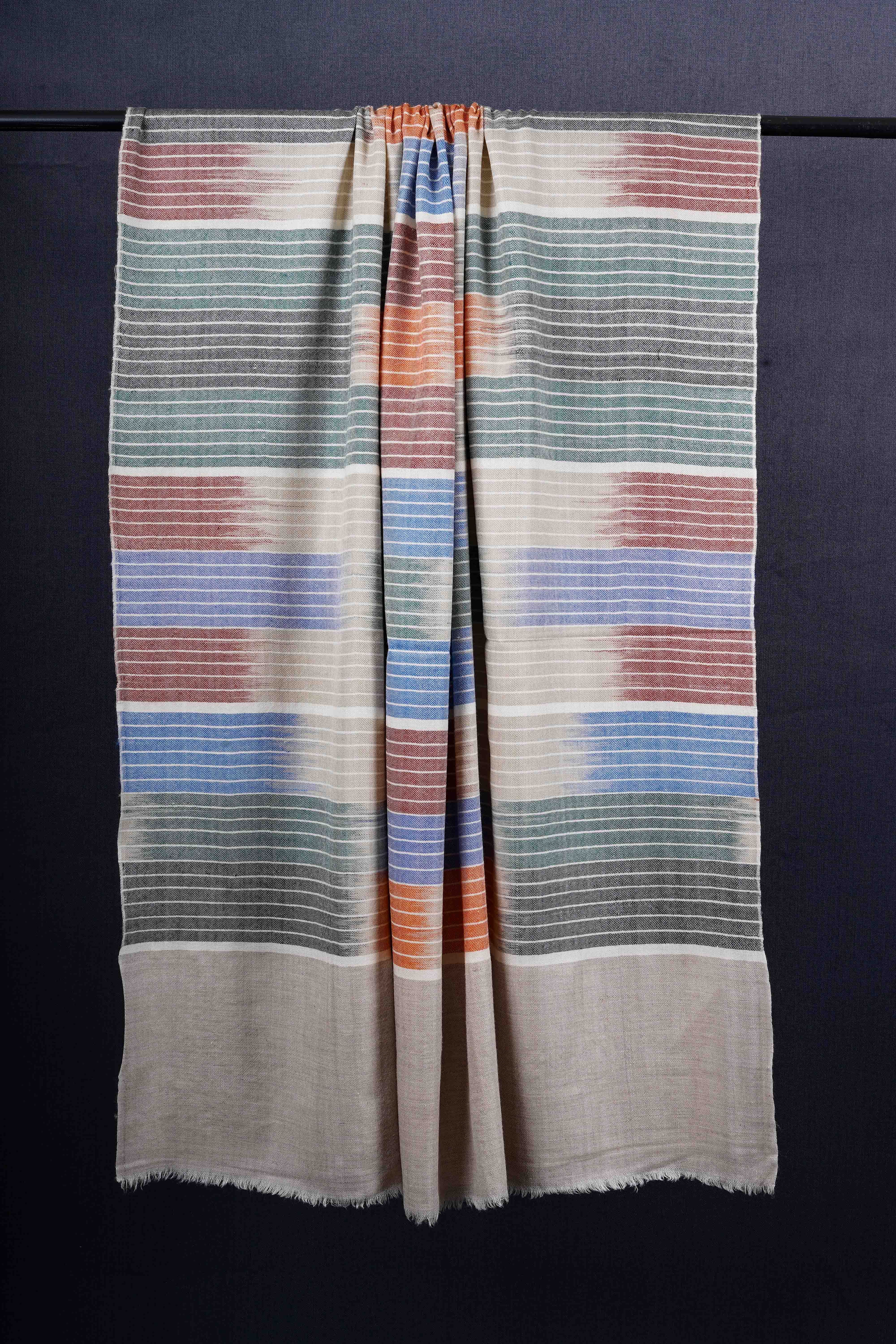 Ivory Base Multi Color Handwoven Cashmere Pashmina Shawl