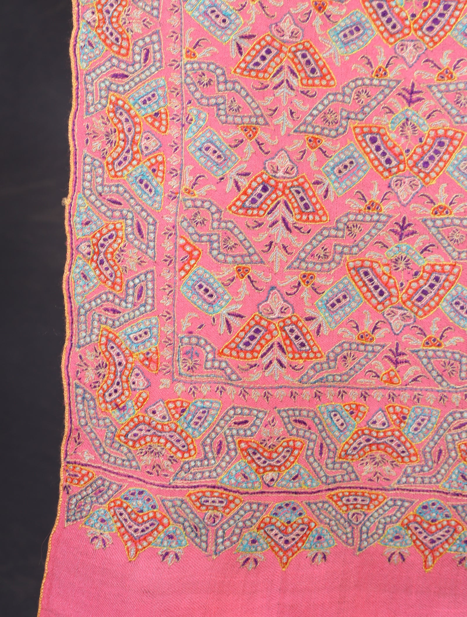 Salmon Pink Jamawar Embroidery Cashmere Pashmina Shawl