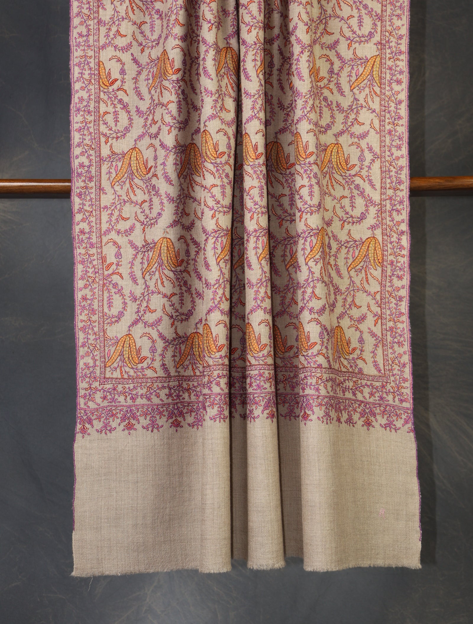 Natural Jali Embroidery Cashmere Pashmina Shawl