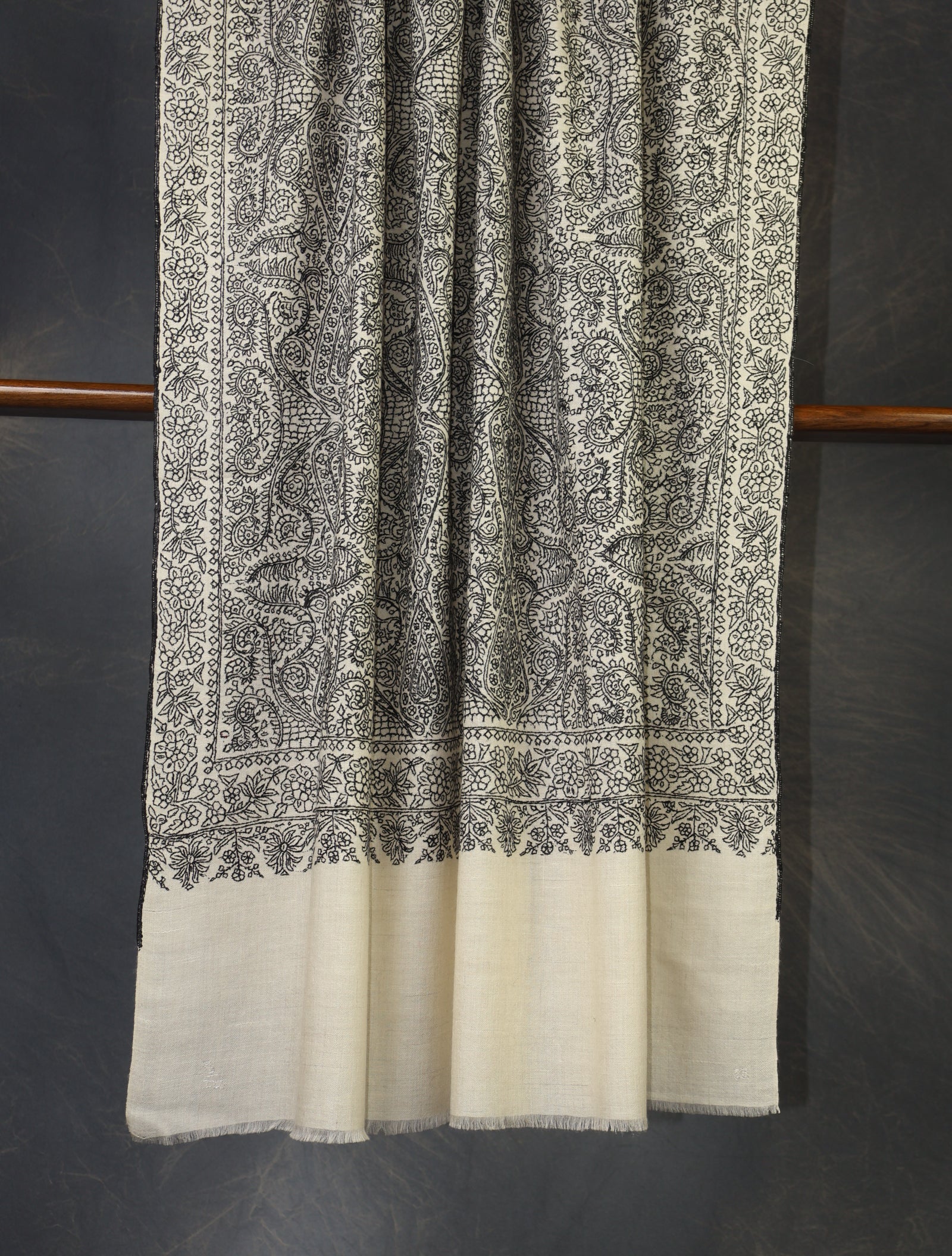 Ivory Jamawar Embroidery Cashmere Pashmina Shawl