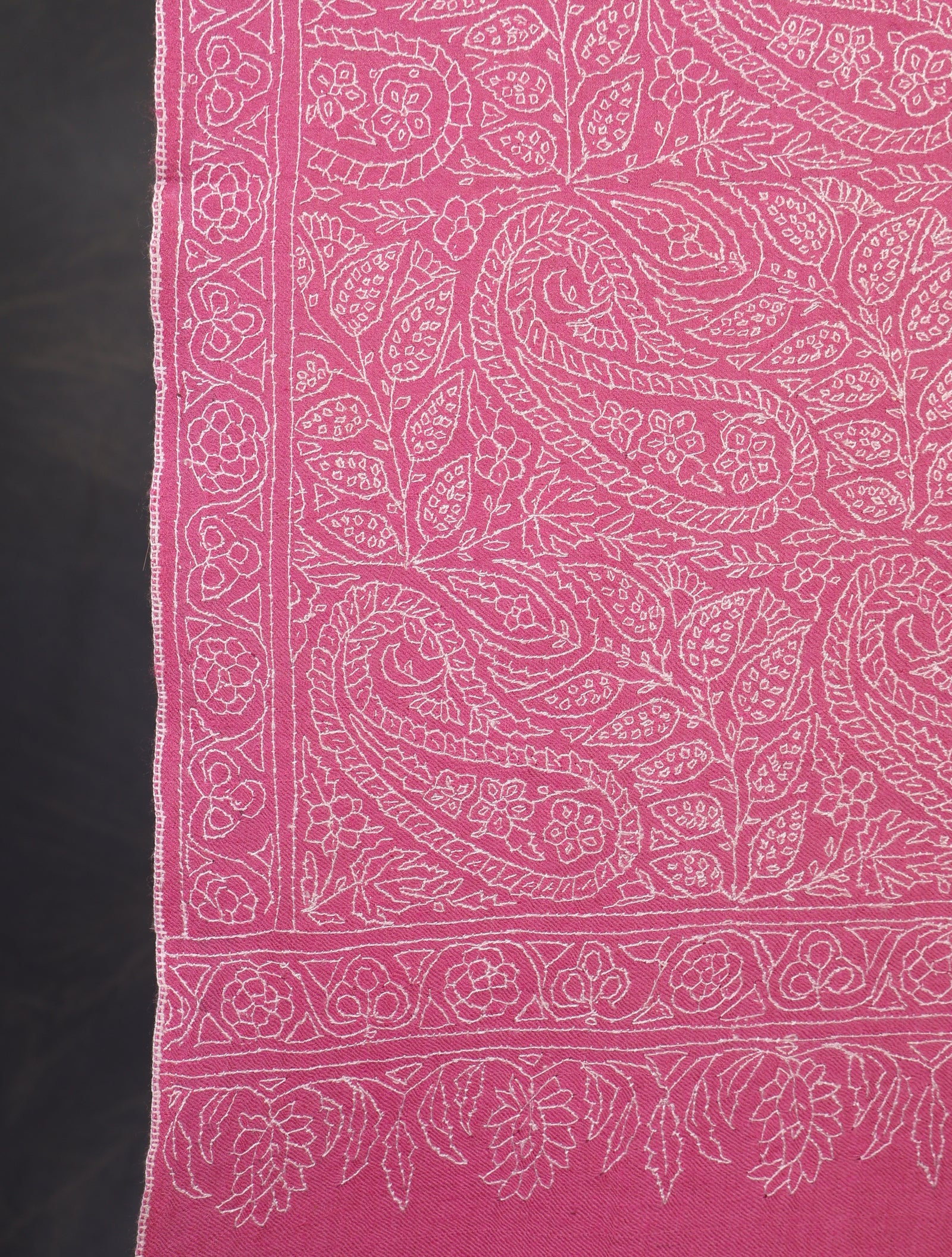 Pink Jali Embroidery Cashmere Pashmina Shawl