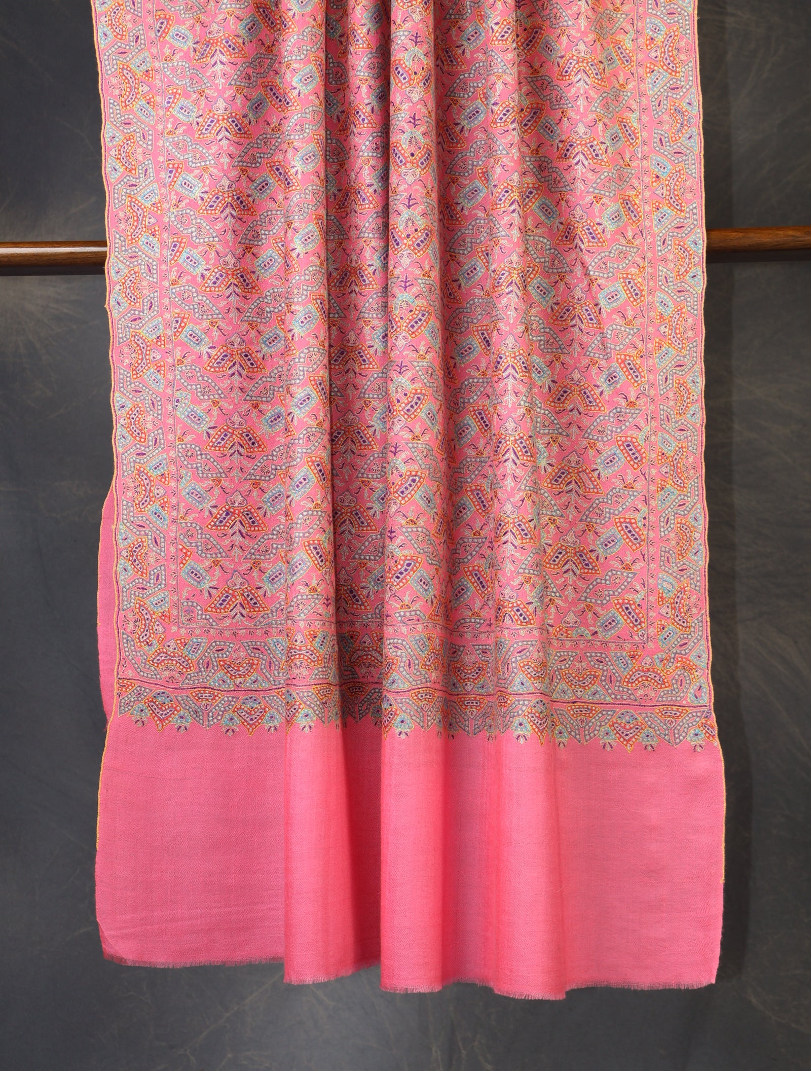 Salmon Pink Jamawar Embroidery Cashmere Pashmina Shawl
