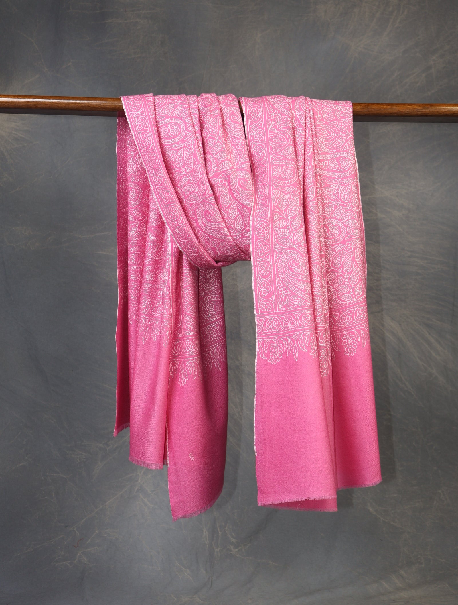 Pink Jali Embroidery Cashmere Pashmina Shawl