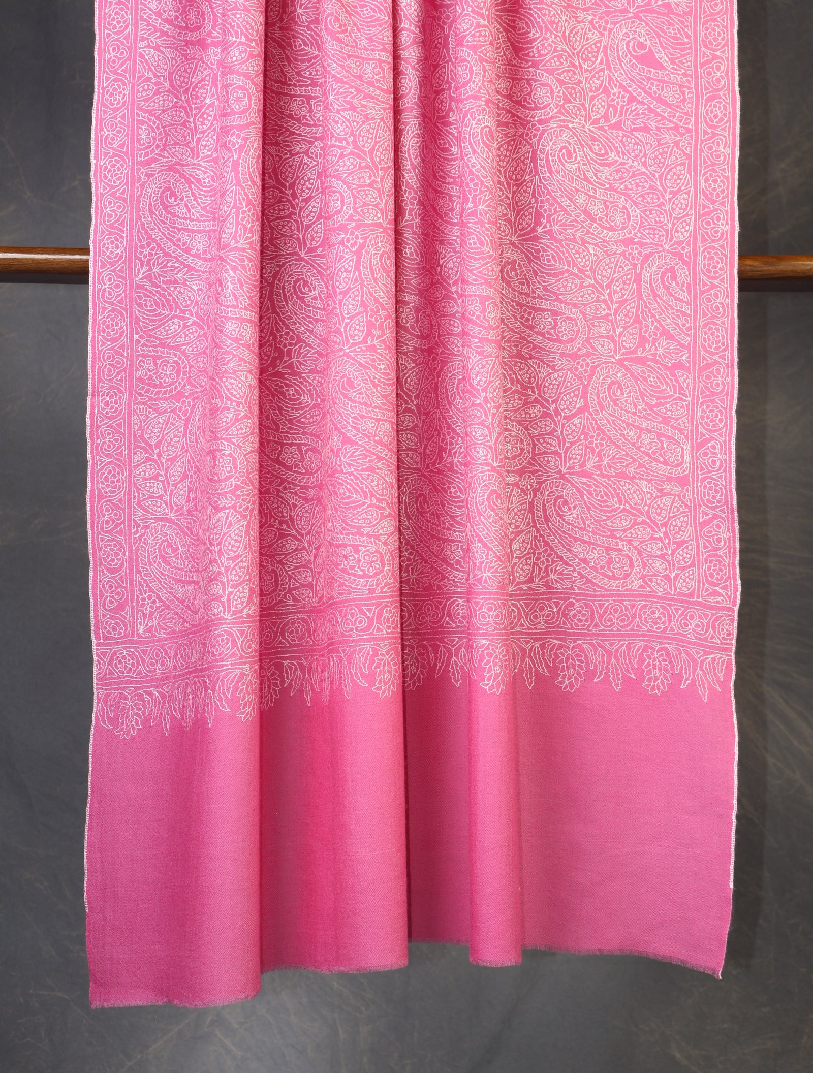 Pink Jali Embroidery Cashmere Pashmina Shawl