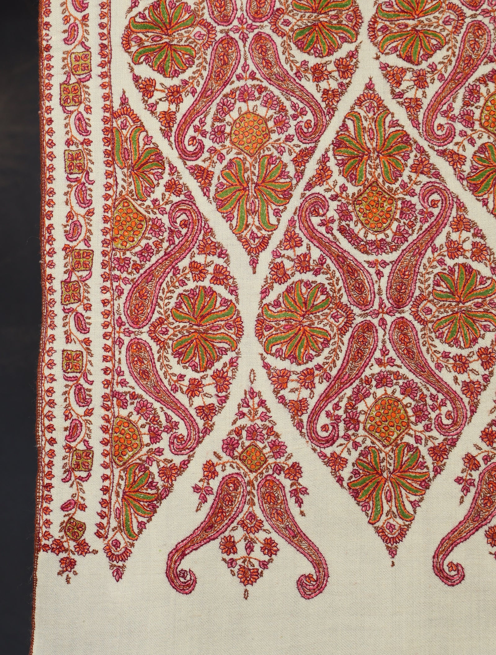 Ivory Jamawar Embroidery Cashmere Pashmina Shawl