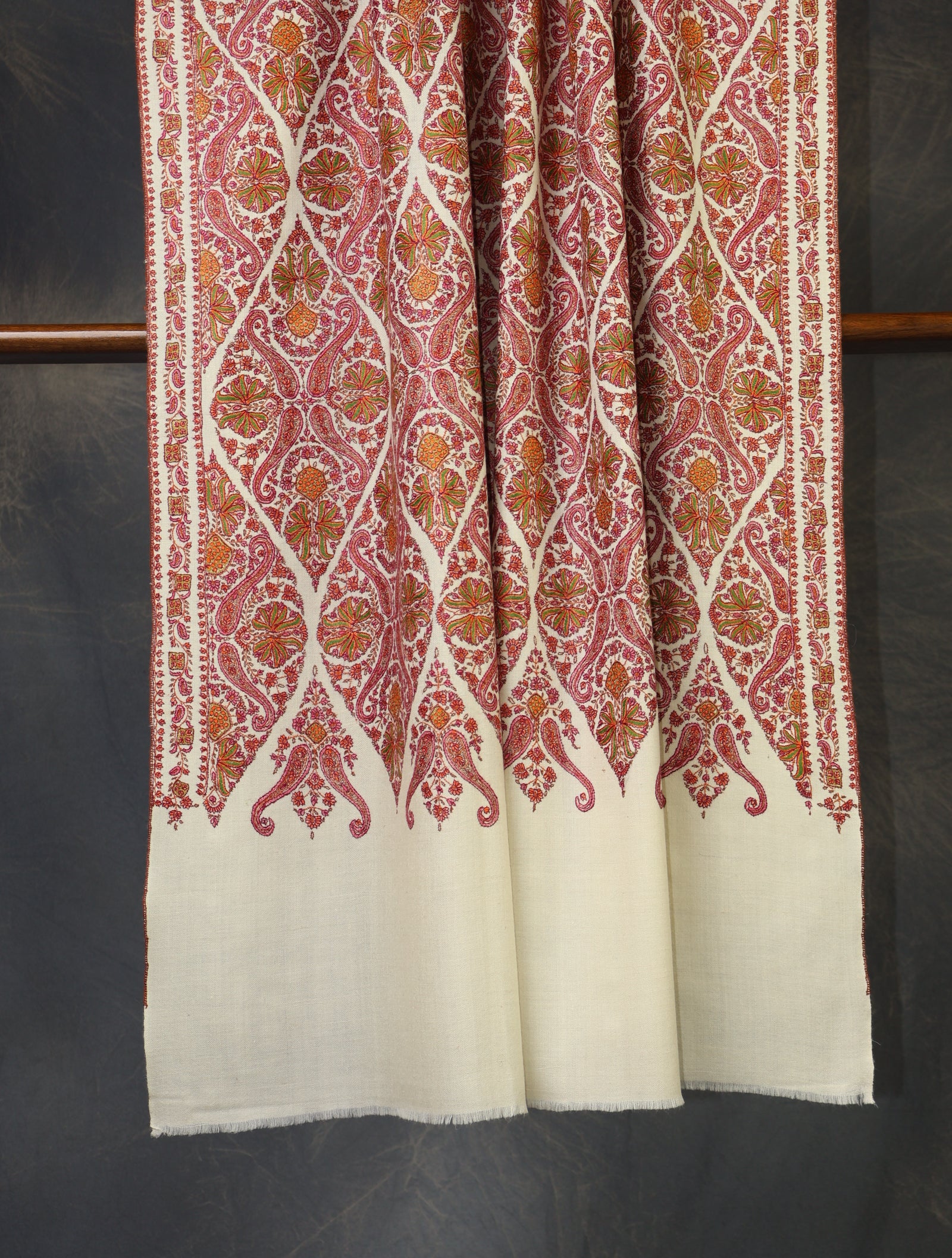 Ivory Jamawar Embroidery Cashmere Pashmina Shawl
