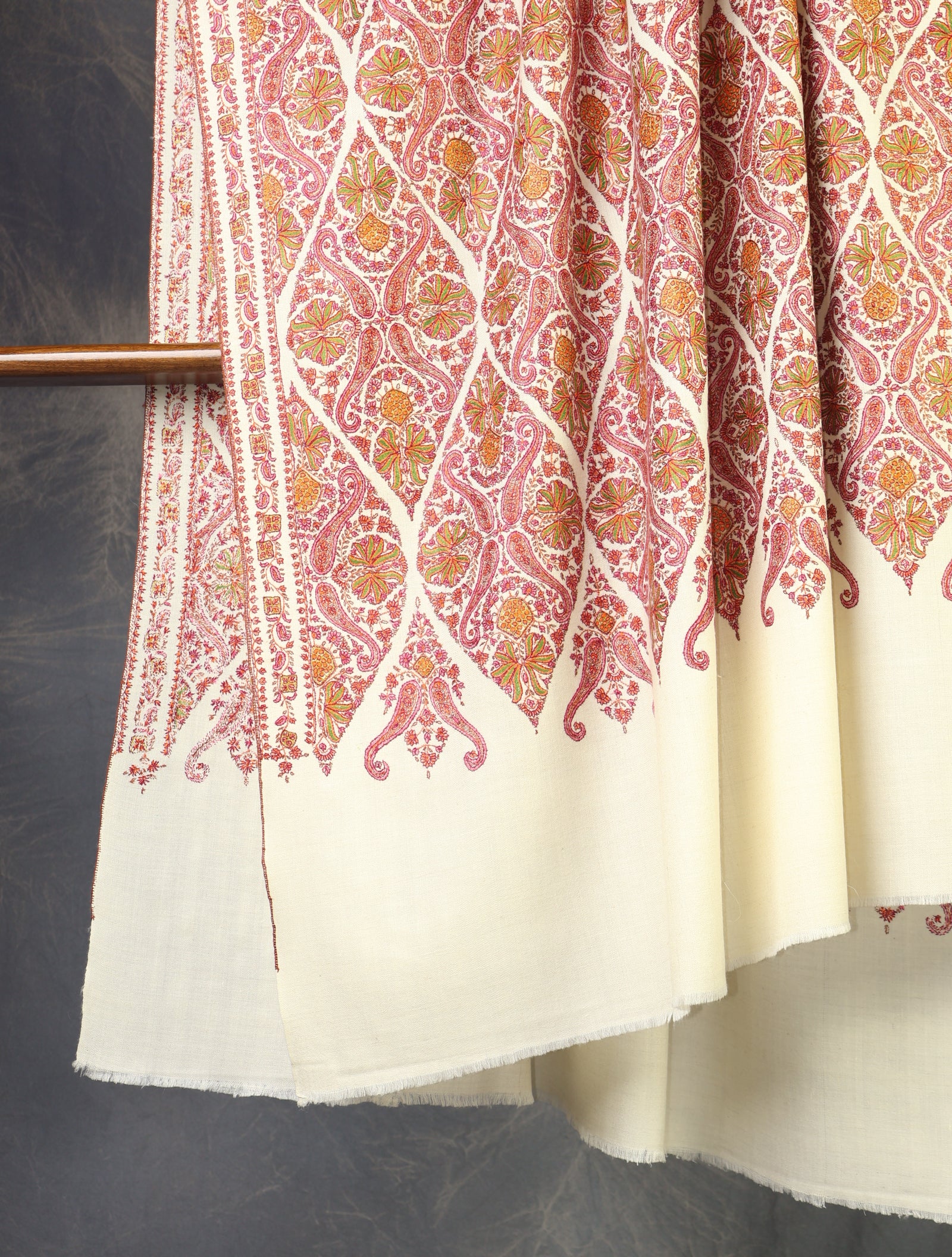 Ivory Jamawar Embroidery Cashmere Pashmina Shawl