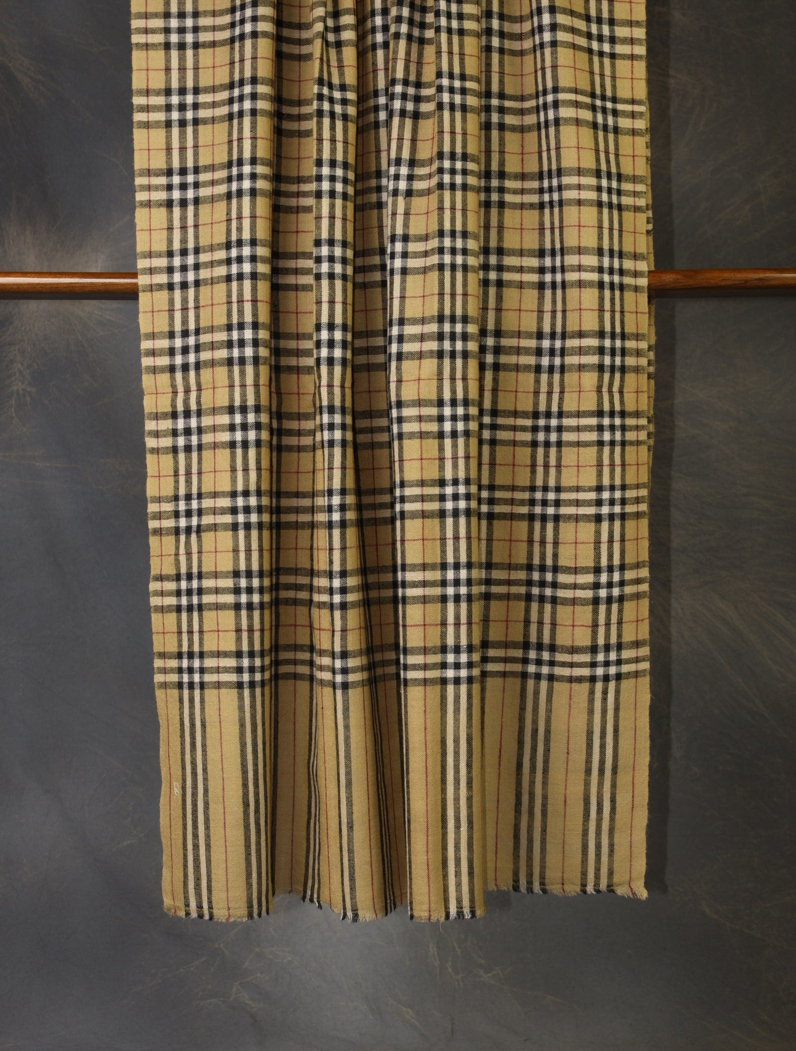 Beige and Black Plaid Pure Cashmere Pashmina Shawl