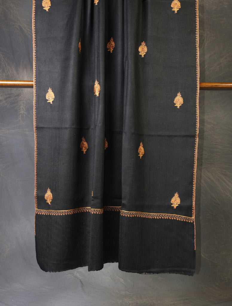 Black Base Paisley Merino Embroidery Shawl