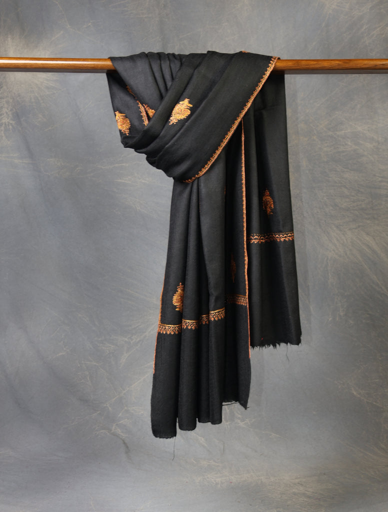 Black Base Paisley Merino Embroidery Shawl