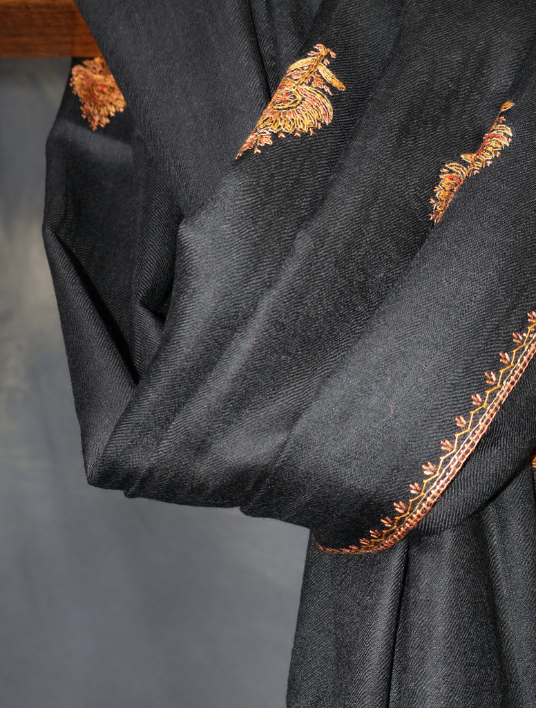 Black Base Paisley Merino Embroidery Shawl