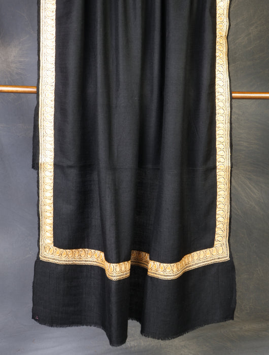Black Base With Tilla Small Border Embroidery Pashmina Shawl