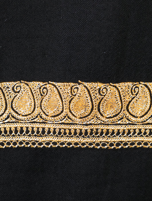 Black Base With Tilla Small Border Embroidery Pashmina Shawl