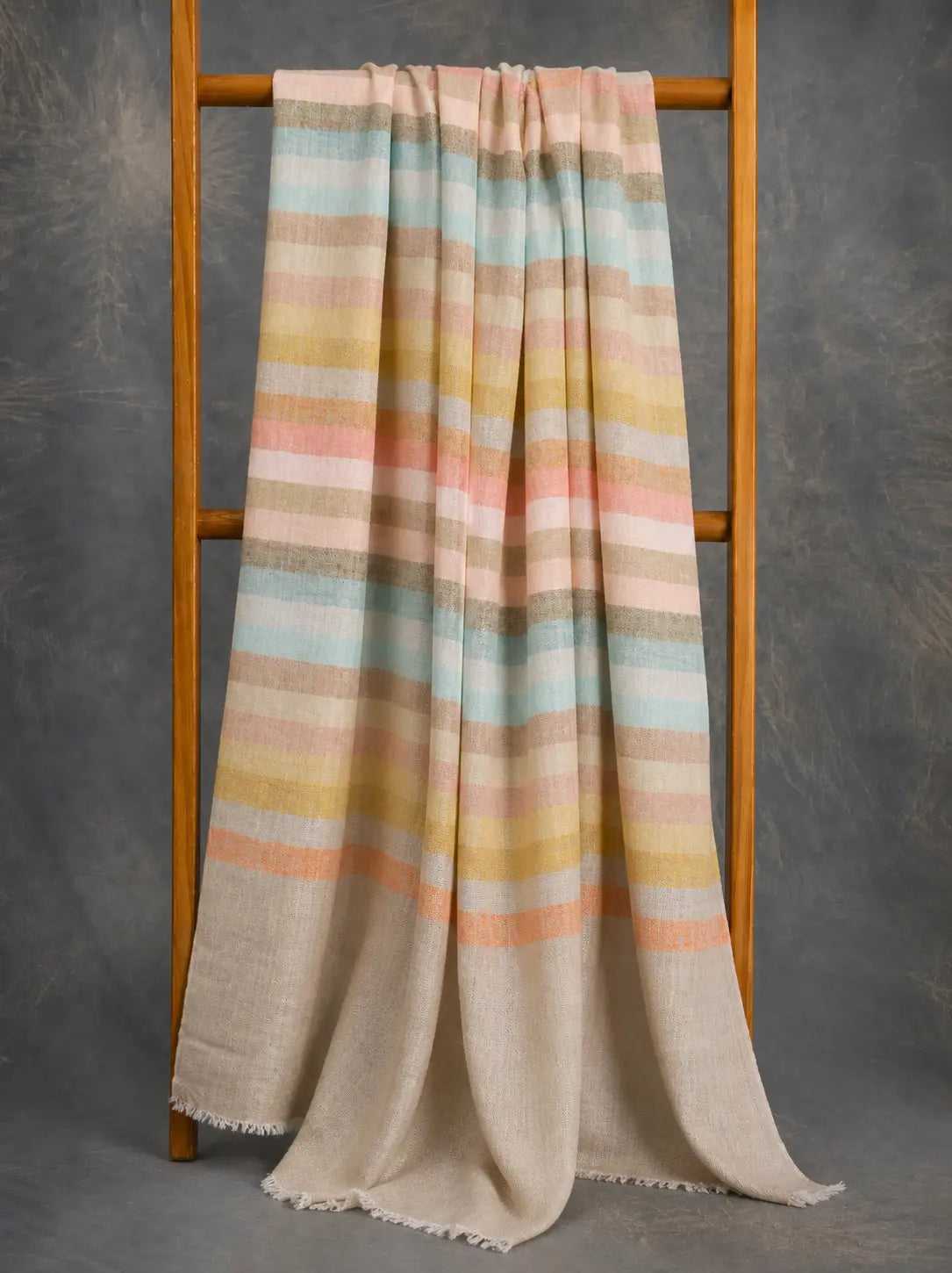 Brown Plain Cashmere Scarf on Wooden Stand