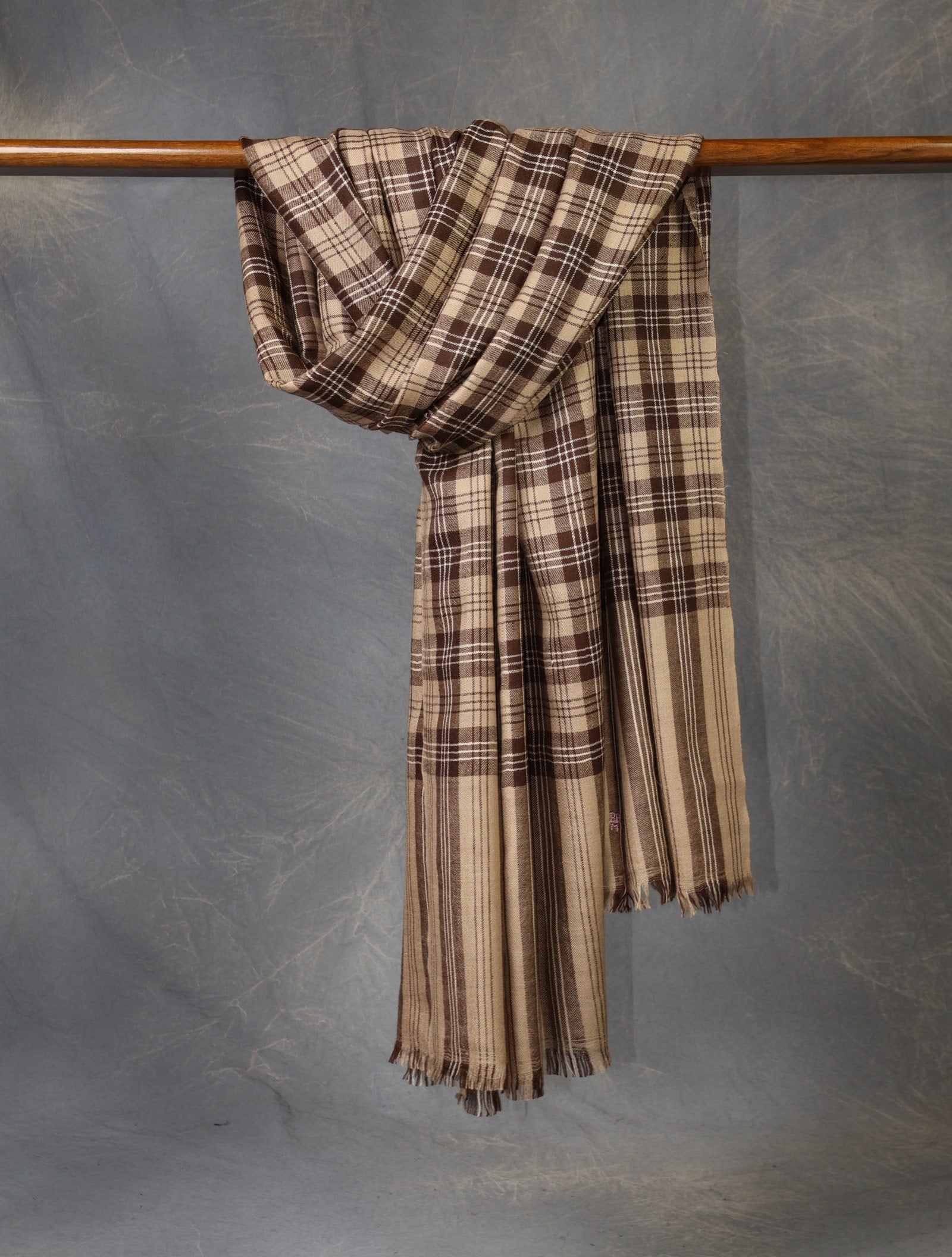 Brown Plaid Pure Cashmere Pashmina Shawl