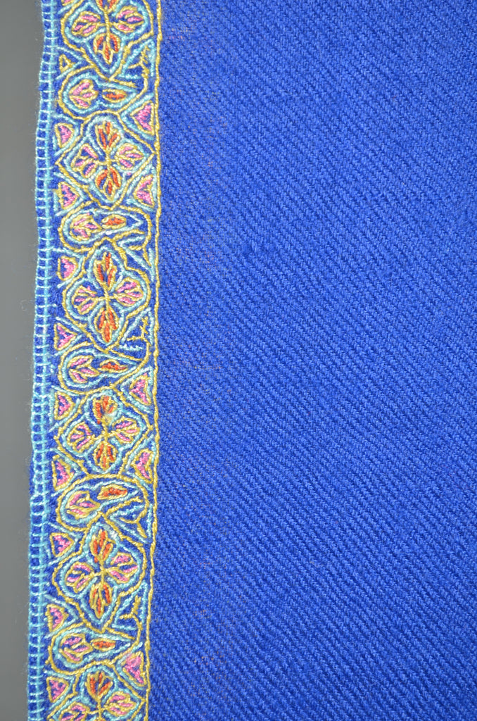 Royal Blue Base long Cone Motif Embroidery Cashmere Pashmina Shawl
