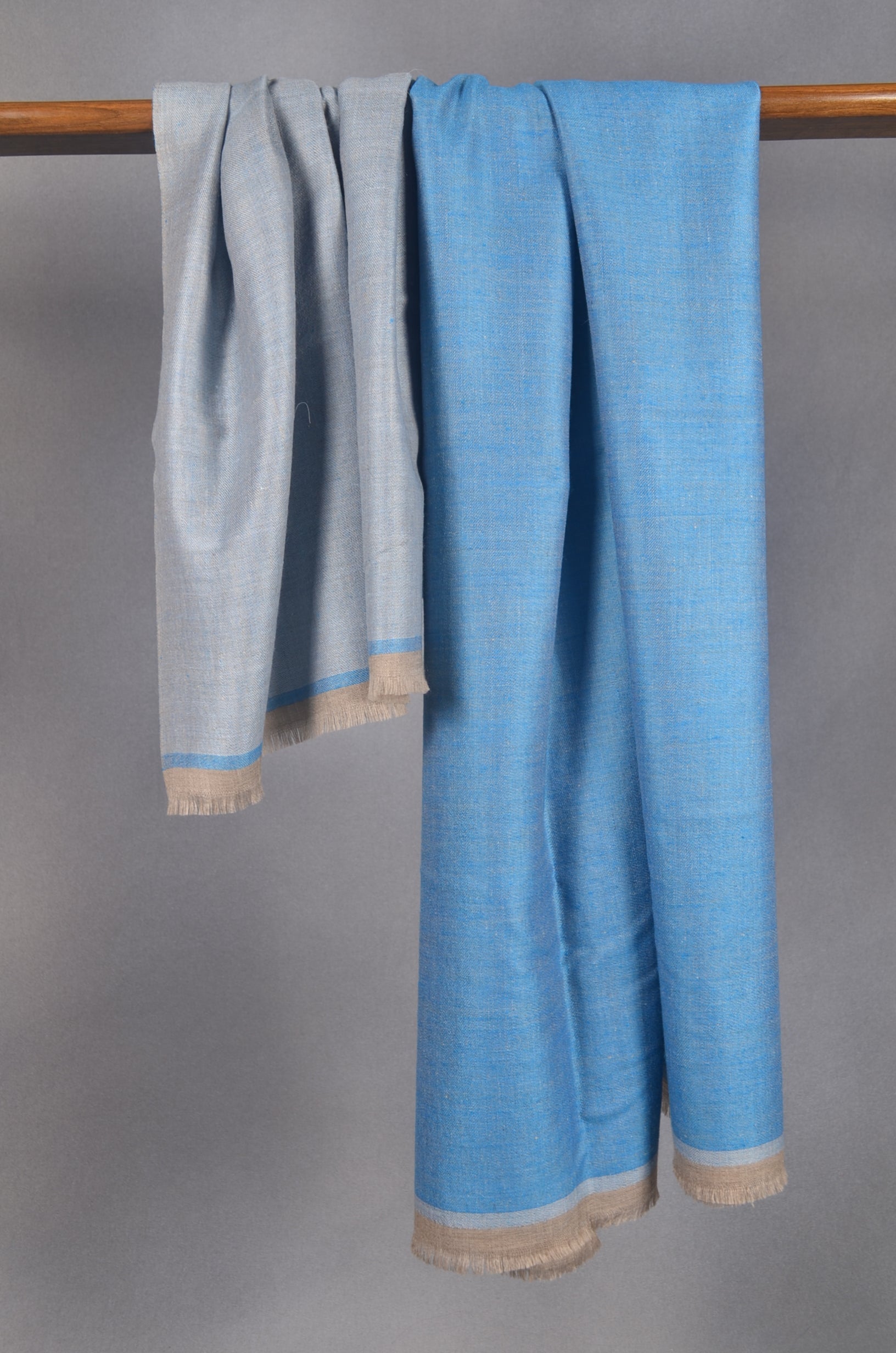 Reversible Aqua Blue and Grey Handwoven Cashmere Pashmina Shawl