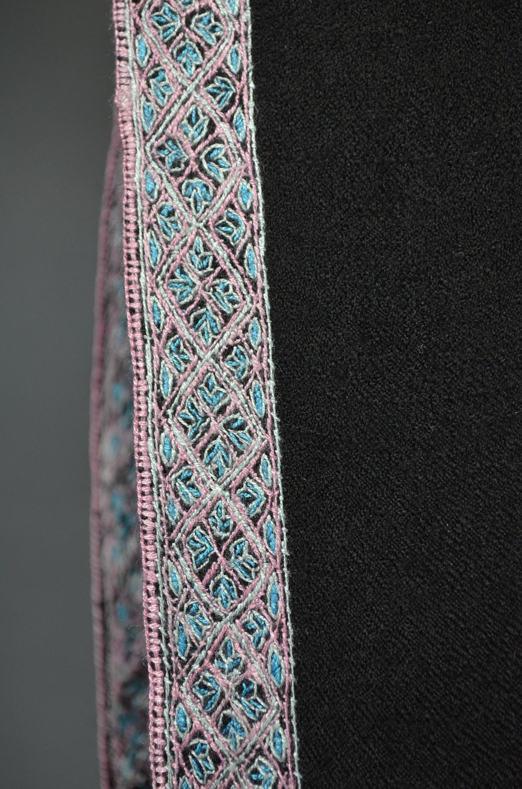 Black Base with White,pink and Blue Border Embroidery Cashmere Pashmina Shawl