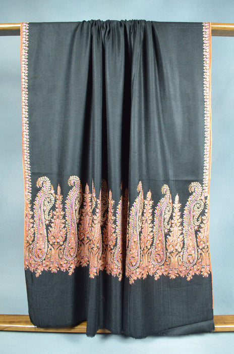 Black Big Border Embroidery Cashmere Pashmina Shawl