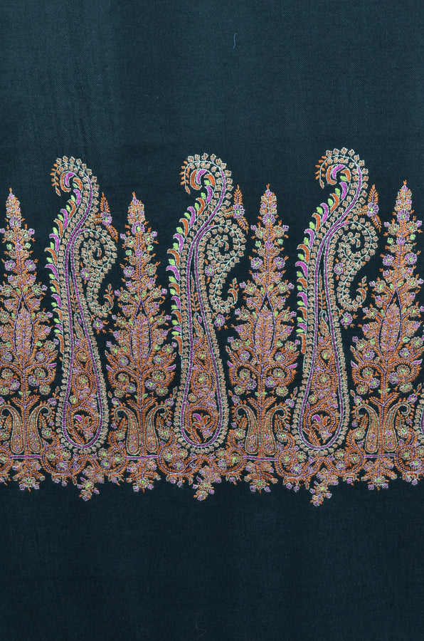 Black Big Border Embroidery Cashmere Pashmina Shawl