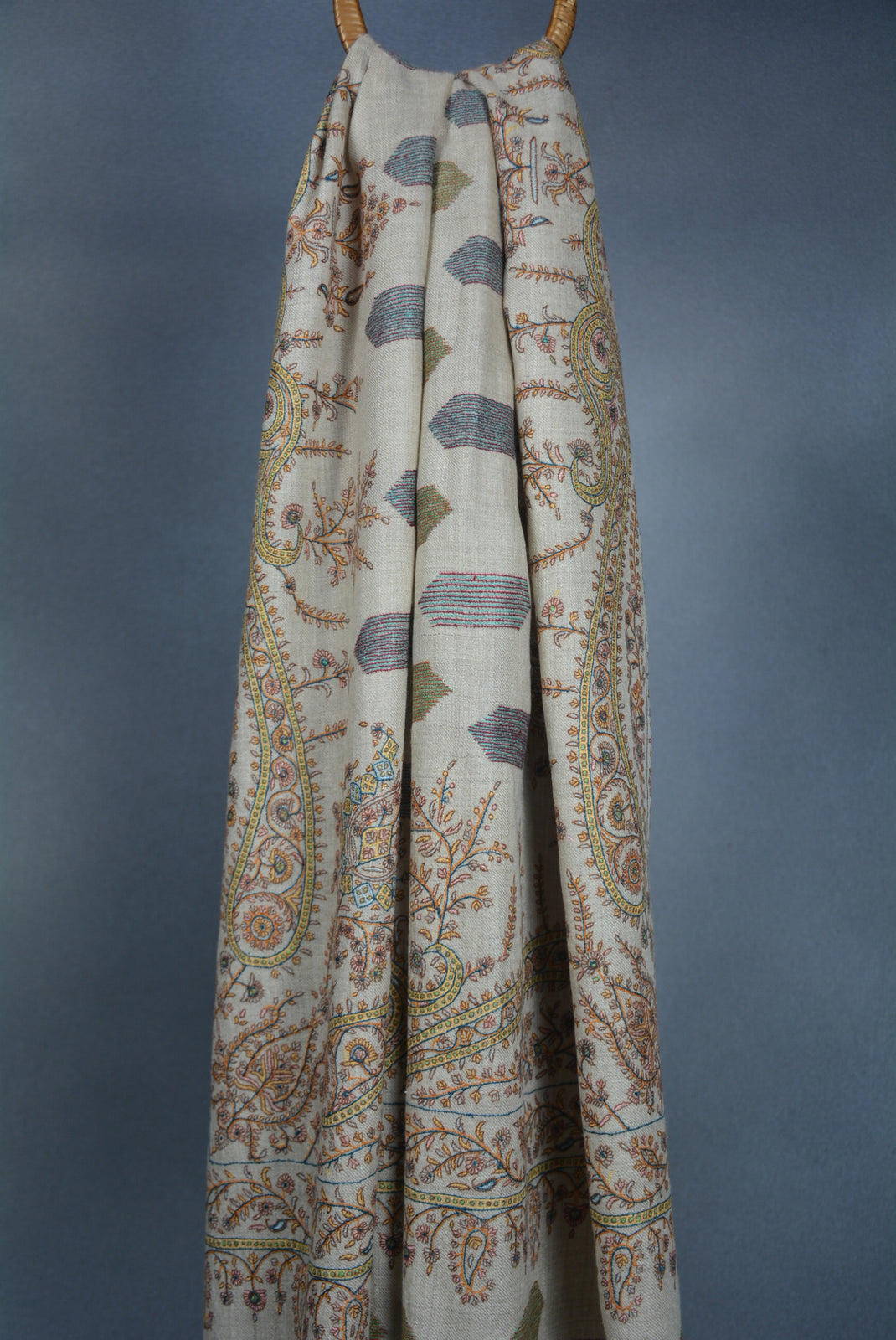 Ivory Boteh Motif Embroidery Pashmina Cashmere Shawl
