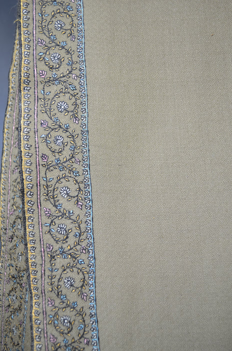 Un Dyed Natural Border Embroidery Cashmere Pashmina Shawl
