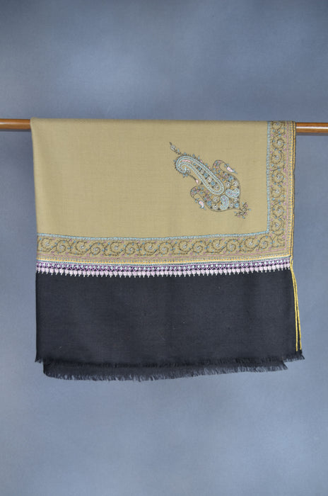 Un Dyed Natural Border Embroidery Cashmere Pashmina Shawl