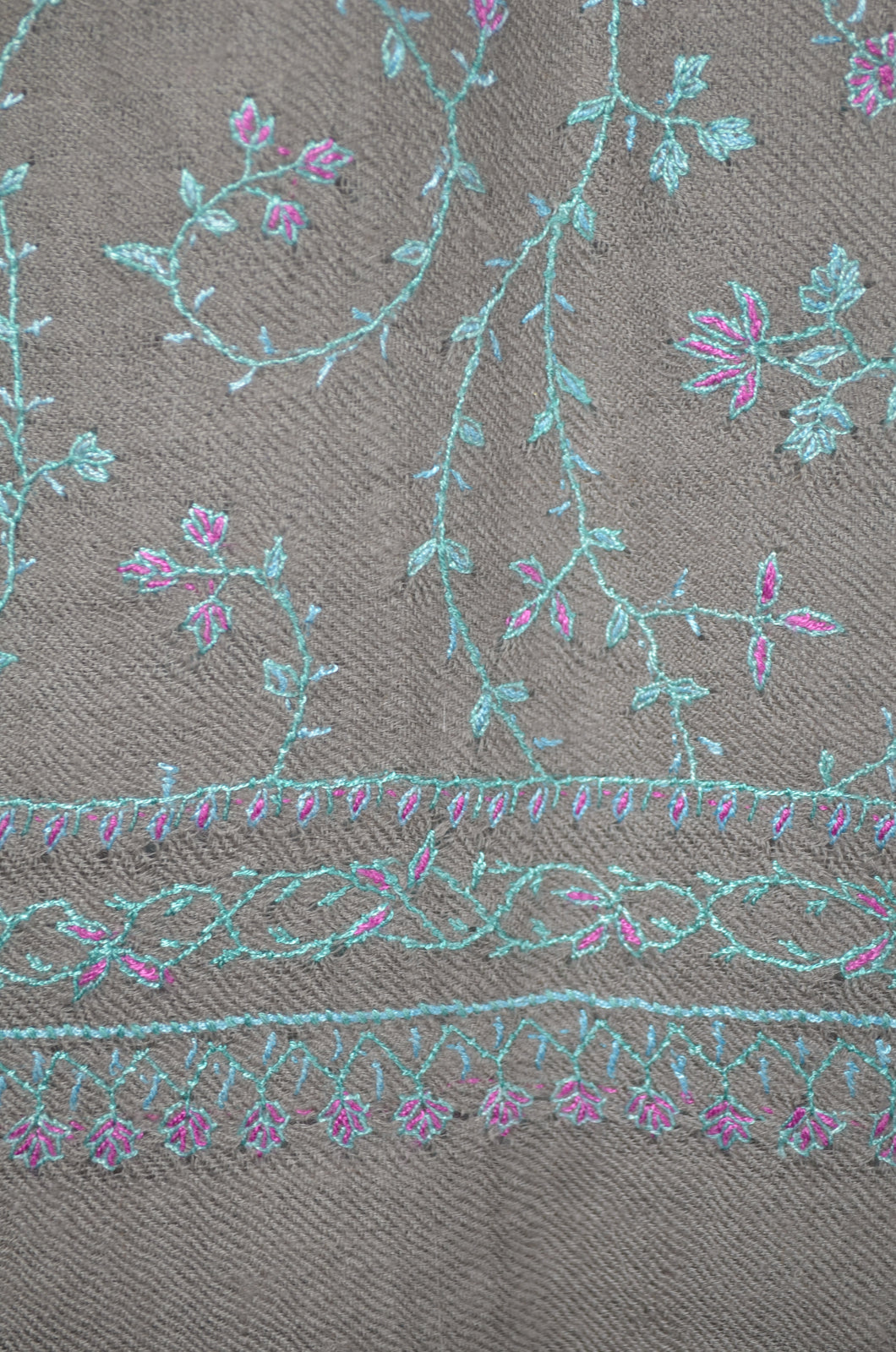 Grey Base Jali Embroidery Pashmina Cashmere Scarf