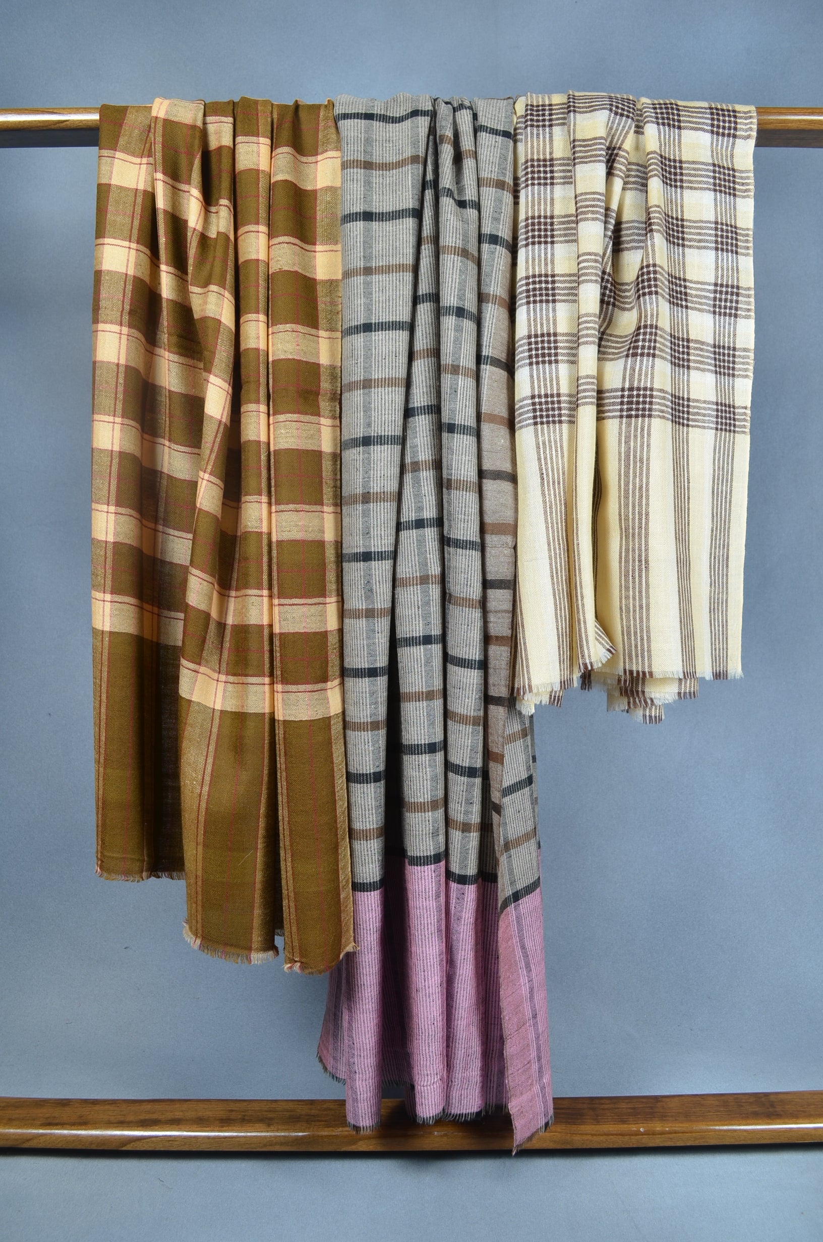 Multi color Brown tone Checked Handwoven Cashmere Pashmina Shawl