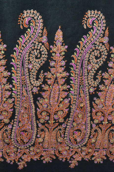 Black Big Border Embroidery Cashmere Pashmina Shawl