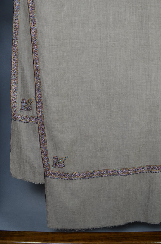 3 Yard Natural Base Periwinkle and Yellow Embroidery Cashmere Pashmina Shawl