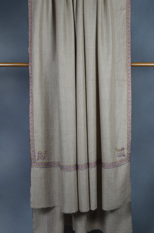 3 Yard Natural Base Periwinkle and Yellow Embroidery Cashmere Pashmina Shawl