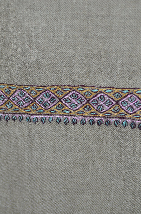 3 Yard Natural Base Periwinkle and Yellow Embroidery Cashmere Pashmina Shawl