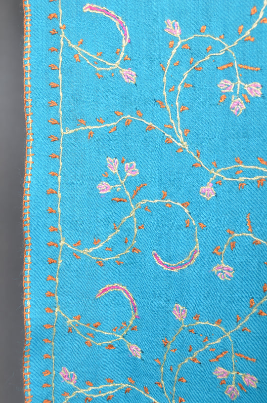 Dodger blue Jali Sozni Embroidery Wool Stole