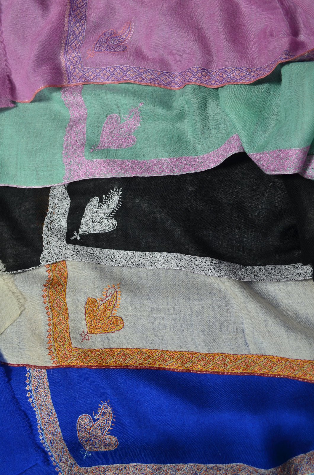 Black Base White Border Embroidery Cashmere Pashmina Scarf