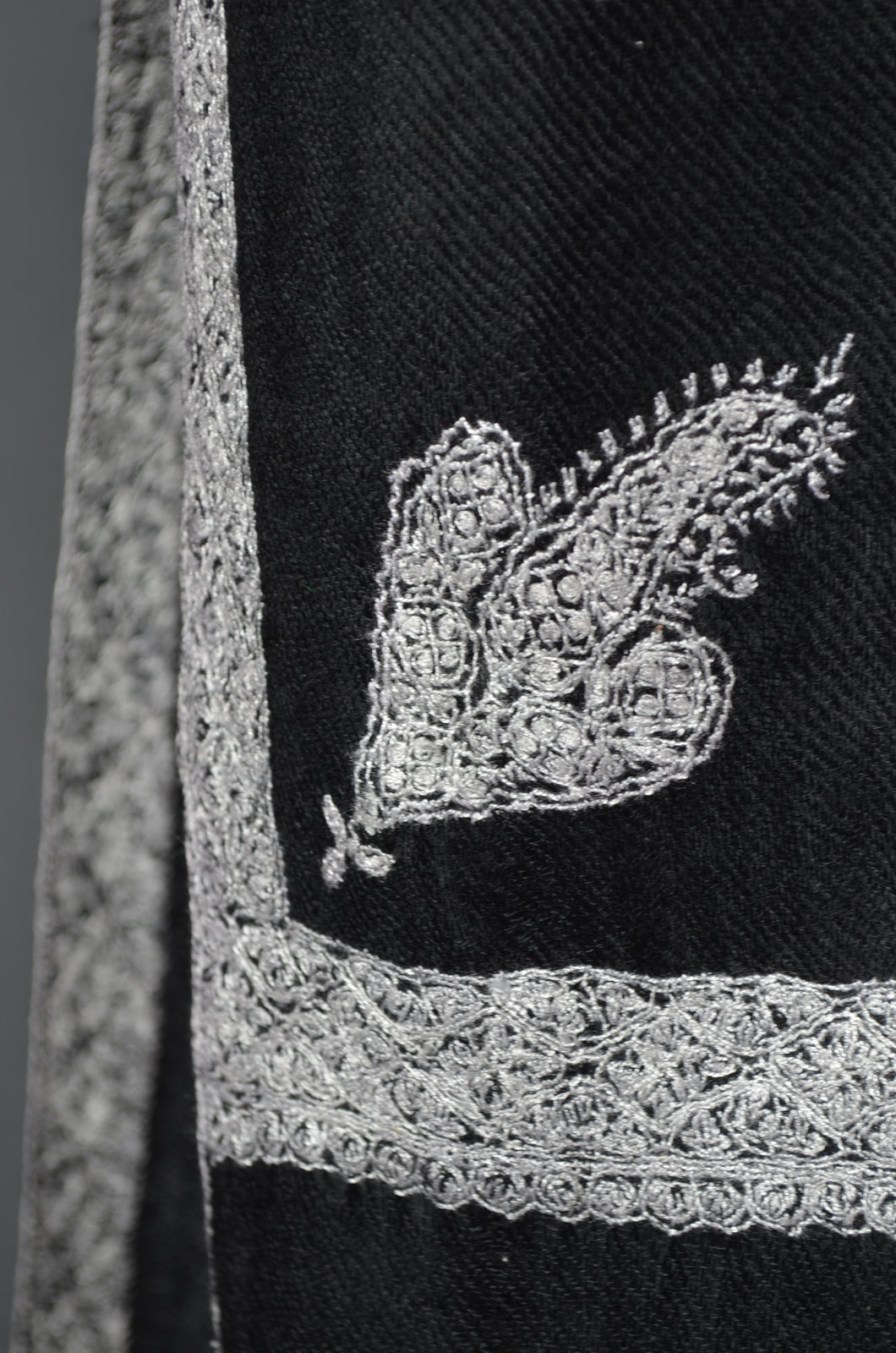 Black Base White Border Embroidery Cashmere Pashmina Scarf
