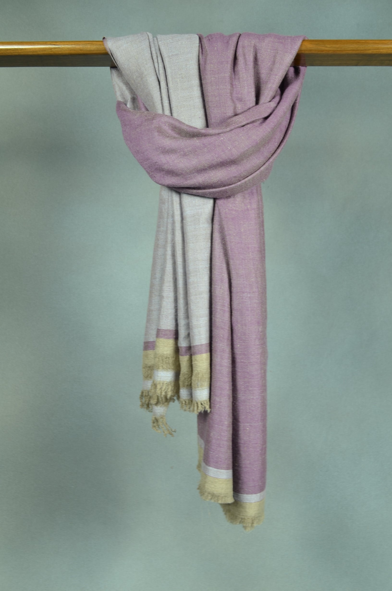 Reversible Mulberry and Grey Handwoven Cashmere Pashmina Shawl