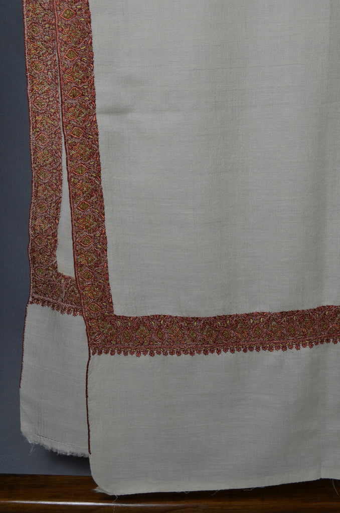 Ivory Base Big Red Border Embroidery Cashmere Pashmina Shawl