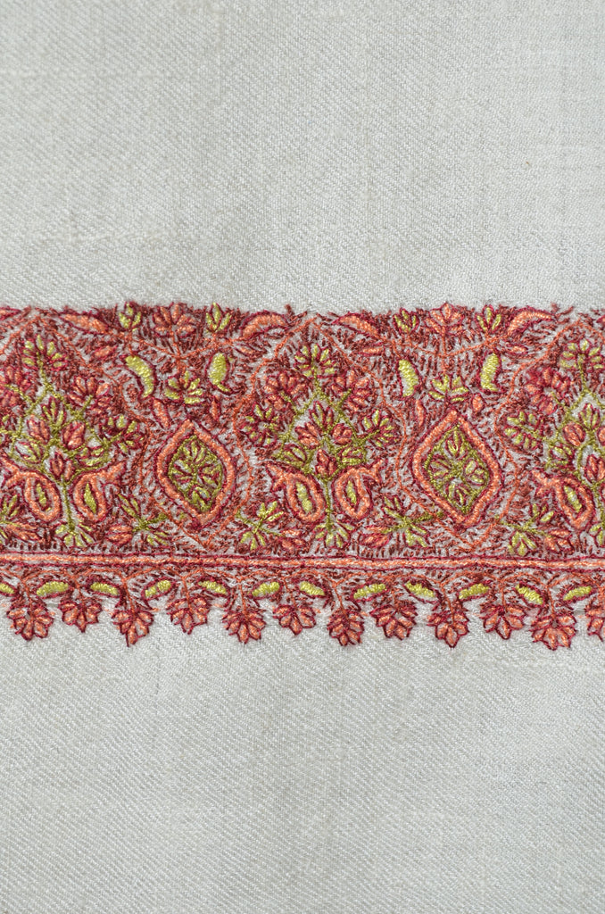 Ivory Base Big Red Border Embroidery Cashmere Pashmina Shawl