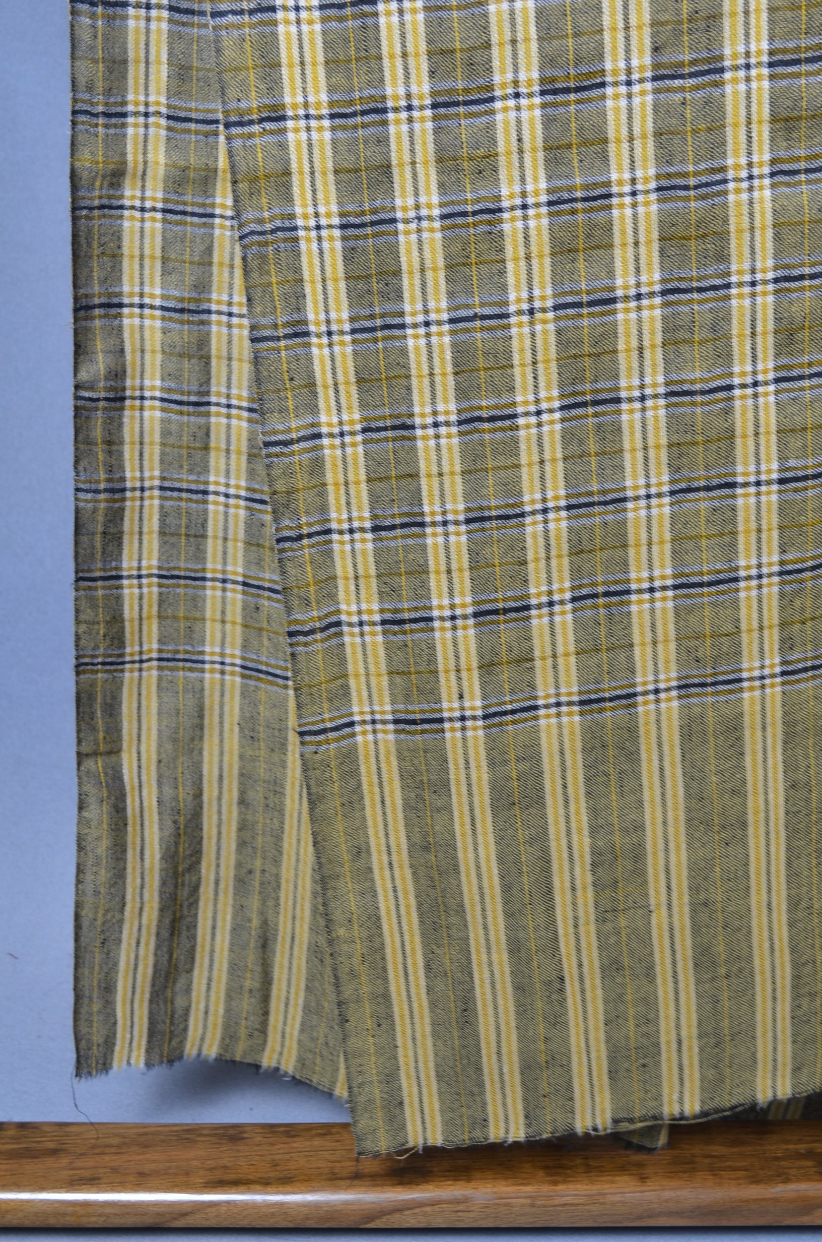 Mustard and Black Check Handwoven Cashmere Pashmina Scarf