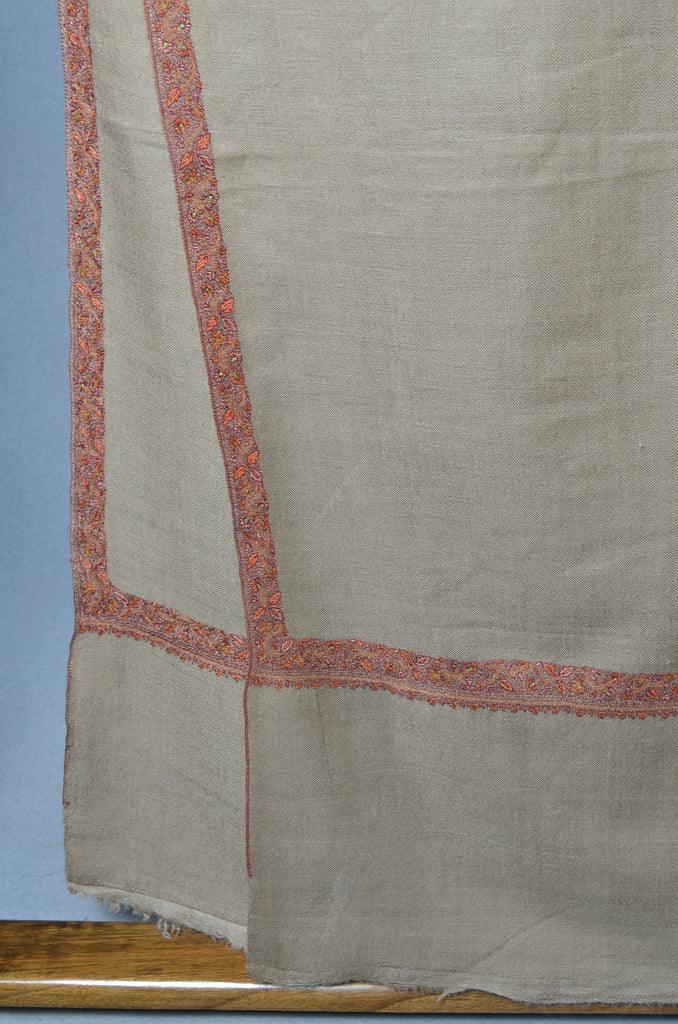 Natural Base Orange Embroidery Cashmere Pashmina Shawl