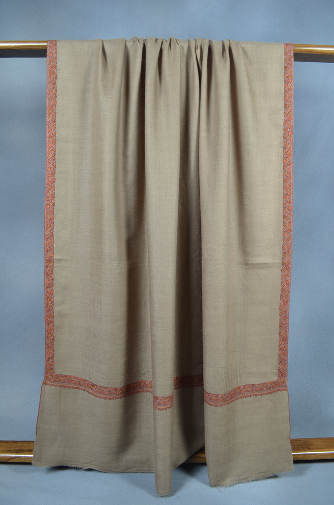Natural Base Orange Embroidery Cashmere Pashmina Shawl