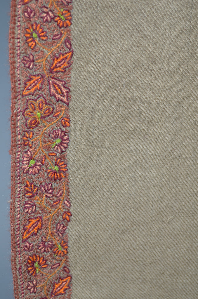 Natural Base Orange Embroidery Cashmere Pashmina Shawl