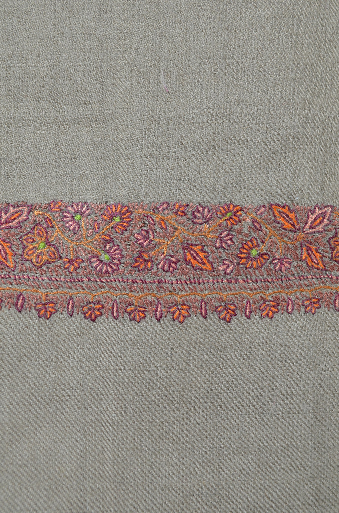 Natural Base Orange Embroidery Cashmere Pashmina Shawl
