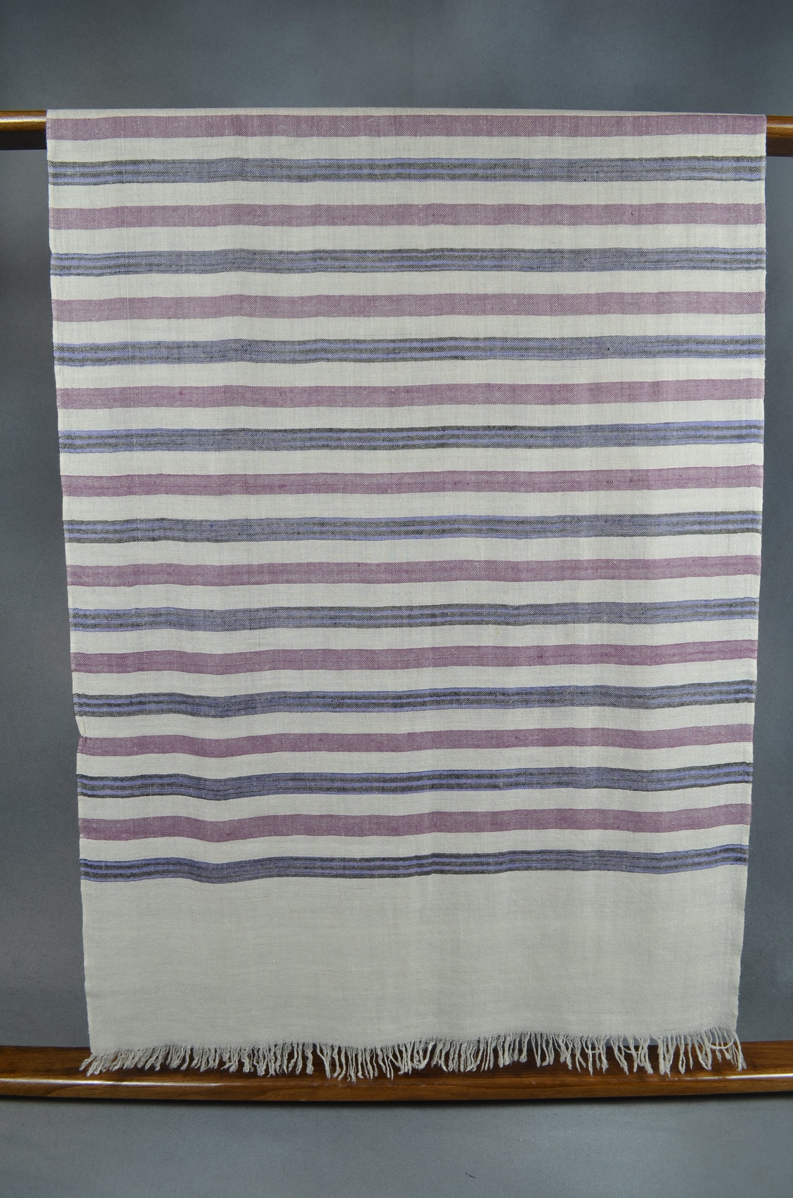 Ivory Base with Purple And Black Big Stripe Handwoven Cashmere Pashmina Scarf