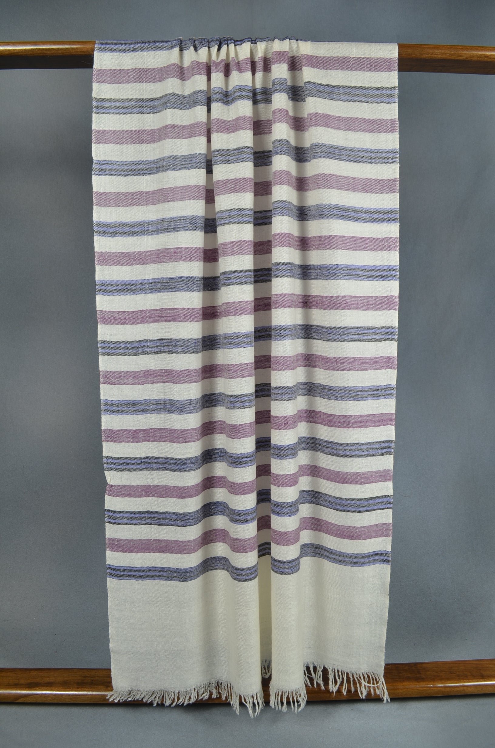 Ivory Base with Purple And Black Big Stripe Handwoven Cashmere Pashmina Scarf